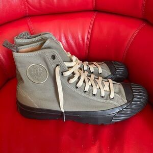 P.F. Flyers Olive Canvas High-Top Sneakers with Cream Laces